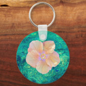 ハイビスカスフラワーターコイズ海水ハワイアン キーホルダー (正面)