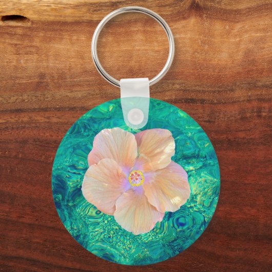 ハイビスカスフラワーターコイズ海水ハワイアン キーホルダー (正面)
