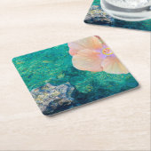 ハイビスカスフラワーターコイズ海水ハワイアン スクエアペーパーコースター (アングル)