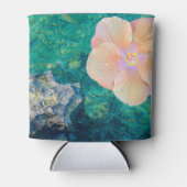 ハイビスカスフラワーターコイズ海水ハワイアン 缶クーラー (正面)