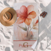 ハイビスカスフラワーデザイン(モノグラムエレガント付) ビーチタオル