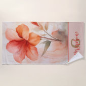 ハイビスカスフラワーデザイン(モノグラムエレガント付) ビーチタオル (正面)