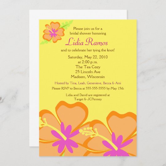 ハイビスカスフラワートロピカル5x7ブライダルシャワー招待状 招待状 (正面/裏面)