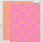 ハイビスカスフラワーピンクとオレンジ色のスクラップブック紙 (正面/裏面)