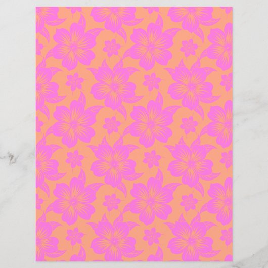 ハイビスカスフラワーピンクとオレンジ色のスクラップブック紙 (正面)