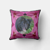 ハイビスカスフラワーフレーム自分のペットの写真を作成 クッション (裏面)