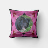 ハイビスカスフラワーフレーム自分のペットの写真を作成 クッション (正面)