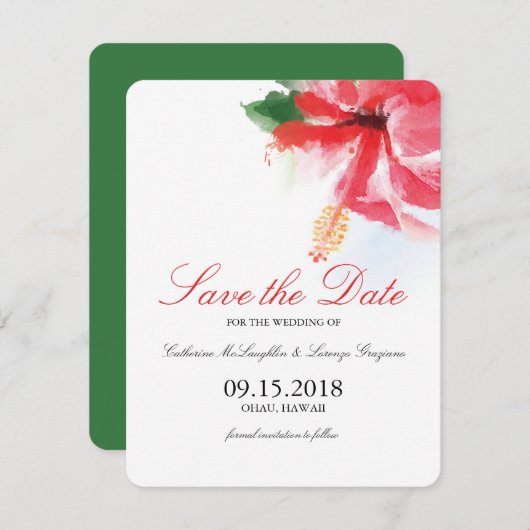 ハイビスカスフラワーブリーズ水彩保存日 セーブザデート (正面/裏面)