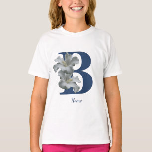 ハイビスカスフラワーモノグラムイニシャルB名 Tシャツ