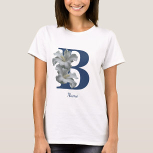 ハイビスカスフラワーモノグラムイニシャルB名 Tシャツ