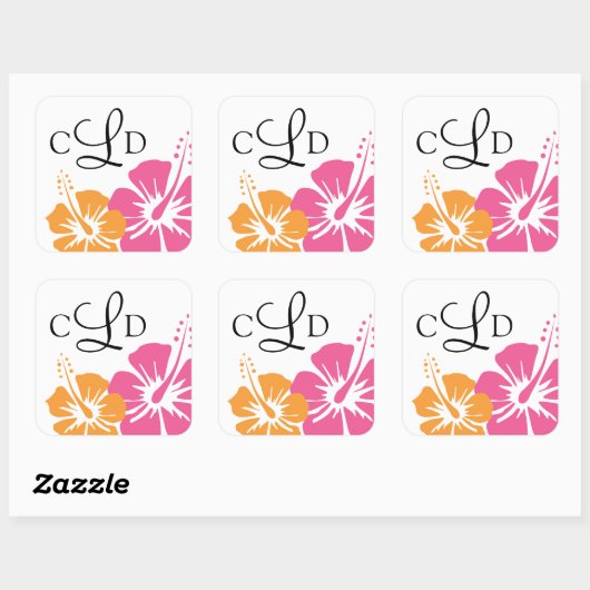 ハイビスカスフラワーモノグラム結婚ズ スクエアシール (シート)