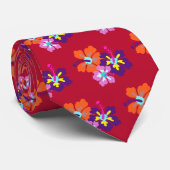 ハイビスカスフラワーレッドグロームネクタイ ネクタイ (ロール)