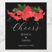 ハイビスカスフラワー結婚ズのワインボトルラベル ワインラベル (シングルラベル)