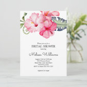 ハイビスカスフローラウォーターカラーロマンティックブライダルシャワー 招待状 (スタンド正面)
