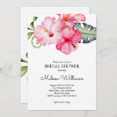 ハイビスカスフローラウォーターカラーロマンティックブライダルシャワー 招待状 (正面/裏面)