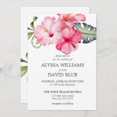 ハイビスカスフローラウォーターカラーロマン結婚ティーズ 招待状 (正面/裏面)