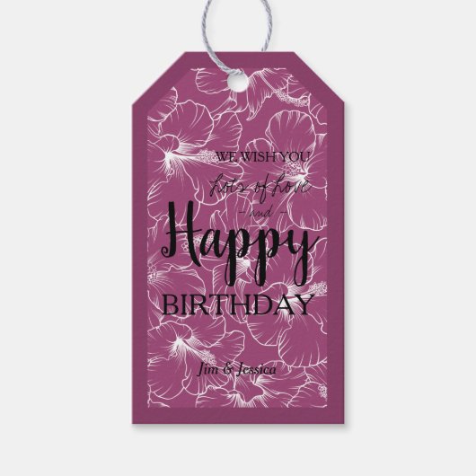 ハイビスカスフローラスケッチラズベリー ギフトタグ (正面)