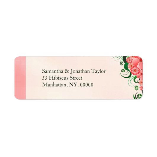 ハイビスカスフローラピンク小差出人住所ラベル ラベル (正面)