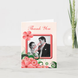 ハイビスカスフローラピンク結婚フォトのサンキューカード サンキューカード