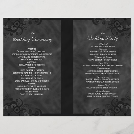 ハイビスカスブラックフローラゴシック折り畳み結婚式 プログラム (裏面)