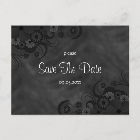 ハイビスカスブラックフローラゴシックSave The Date Card 案内ポストカード (正面)