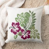 ハイビスカスブルゴーニュ葉飾りフローラT-Shir クッション (ブランケット)