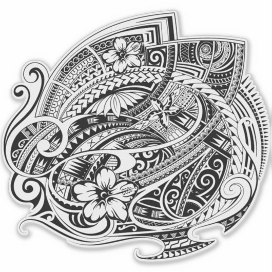 ハイビスカスポリネシアの部族ブロック シール (正面)