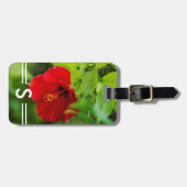 ハイビスカスレッドハワイトロピカルフラワー+イニシャル ラゲッジタグ (正面横)