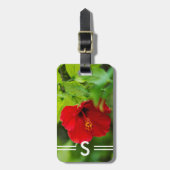 ハイビスカスレッドハワイトロピカルフラワー+イニシャル ラゲッジタグ (正面縦)