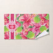 🌺🌴ハイビスカス付きトロピカルテニス、名前 ハンドタオル (ハンドタオル)