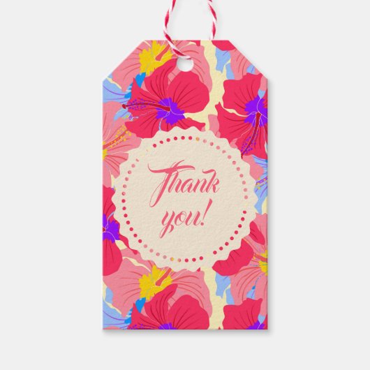 ハイビスカス付き花柄ギフトラベル ギフトタグ (正面)