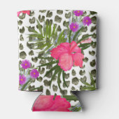 ハイビスカス動物：水の色シームレスなパターン。 缶クーラー (裏面)