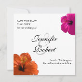 ハイビスカス日付の保存招待状 セーブザデート (正面)