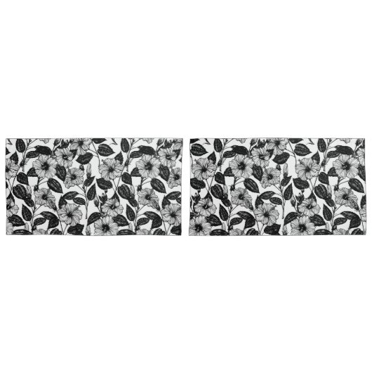 ハイビスカス模様 枕カバー (正面-セット)