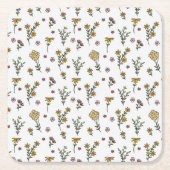 ハイビスカス水彩植物咲きシームレス スクエアペーパーコースター (正面)