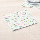 ハイビスカス水彩植物咲きシームレス スクエアペーパーコースター (アングル)