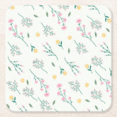 ハイビスカス水彩植物咲きシームレス スクエアペーパーコースター (正面)