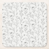 ハイビスカス水彩植物咲きシームレス スクエアペーパーコースター (正面)