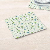 ハイビスカス水彩植物咲きシームレス スクエアペーパーコースター (アングル)