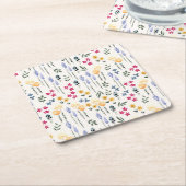 ハイビスカス水彩植物咲きシームレス スクエアペーパーコースター (アングル)