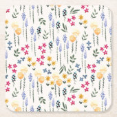 ハイビスカス水彩植物咲きシームレス スクエアペーパーコースター (正面)