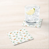 ハイビスカス水彩植物咲きシームレス スクエアペーパーコースター (インサイチュ)