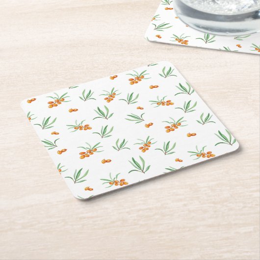 ハイビスカス水彩植物咲きシームレス スクエアペーパーコースター (アングル)