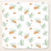 ハイビスカス水彩植物咲きシームレス スクエアペーパーコースター (正面)