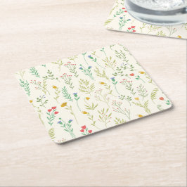 ハイビスカス水彩植物咲きシームレス スクエアペーパーコースター