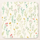 ハイビスカス水彩植物咲きシームレス スクエアペーパーコースター (正面)