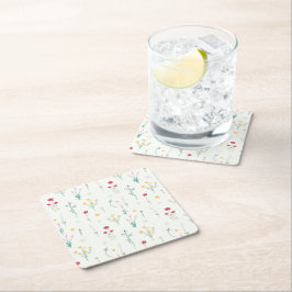 ハイビスカス水彩植物咲きシームレス スクエアペーパーコースター