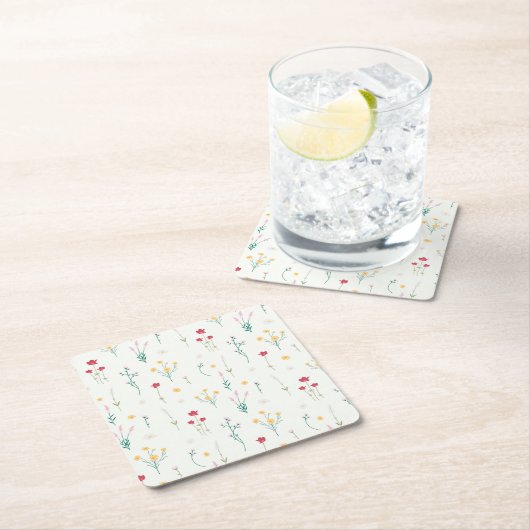 ハイビスカス水彩植物咲きシームレス スクエアペーパーコースター (インサイチュ)