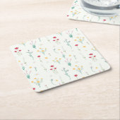 ハイビスカス水彩植物咲きシームレス スクエアペーパーコースター (アングル)