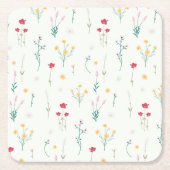 ハイビスカス水彩植物咲きシームレス スクエアペーパーコースター (正面)